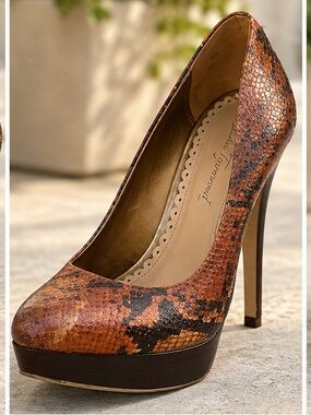 Lulu Townsend Snakeskin Platform Stiletto Pumps Brown Black Size 8.5